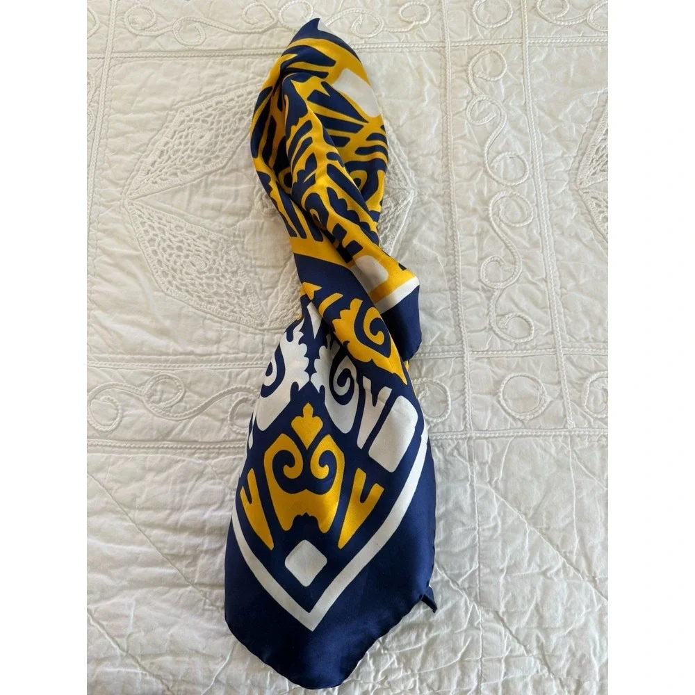 Jean‎ Parel Geometric Blue Yellow White Hand Rolled Scarf Made In Italy 30
